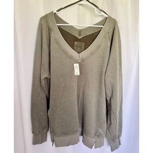 Women’s Casual V-Neck Sweatshirt in Olive Green